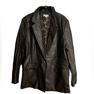 Susan Graver Faux Leather Shawl-Collar Blazer